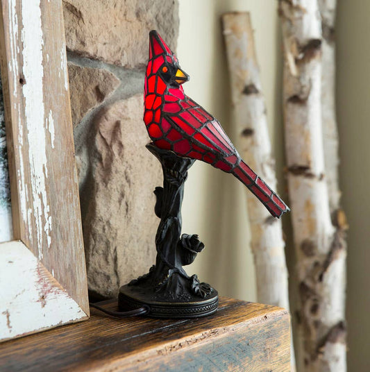 Cardinal Red Stained Glass Bird Accent Lamp