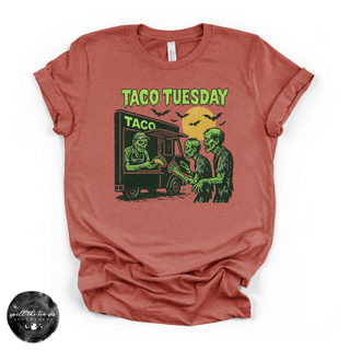 Taco Tuesday zombie graphic tee Bella Canvas shirt clay
