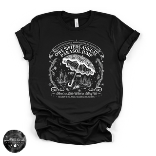 Owe Sisters Annual Parasol Jump Tee | Vintage Witch Halloween Graphic T-Shirt {WHITE DESIGN}