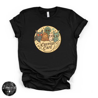 Cryptid café graphic tee Bella Canvas shirt black