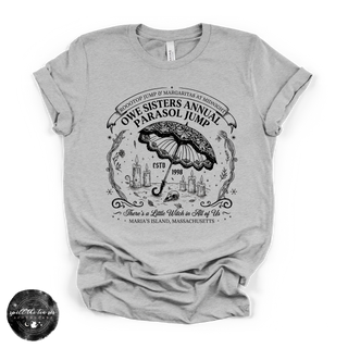 Owe Sisters Annual Parasol Jump Tee | Vintage Witch Halloween Graphic T-Shirt {BLACK DESIGN}