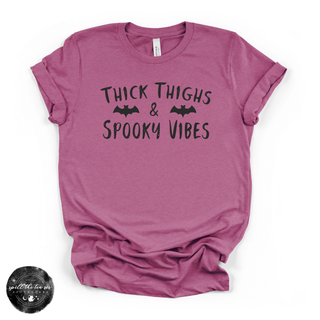 Thick Thighs and Spooky Vibes Tee | Funny Halloween Graphic T-Shirt