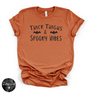 Thick Thighs and Spooky Vibes Tee | Funny Halloween Graphic T-Shirt