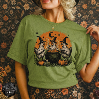 Chicken Witch Trio Tee | Funny Halloween Chicken Graphic T-Shirt