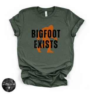 Bigfoot Exists Tee | Funny Cryptid Graphic T-Shirt (BLACK DESIGN)