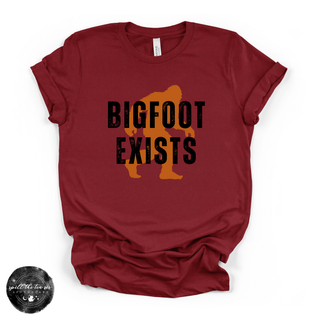 Bigfoot Exists Tee | Funny Cryptid Graphic T-Shirt (BLACK DESIGN)