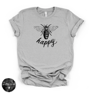 Bee happy graphic tee with bee illustration grey