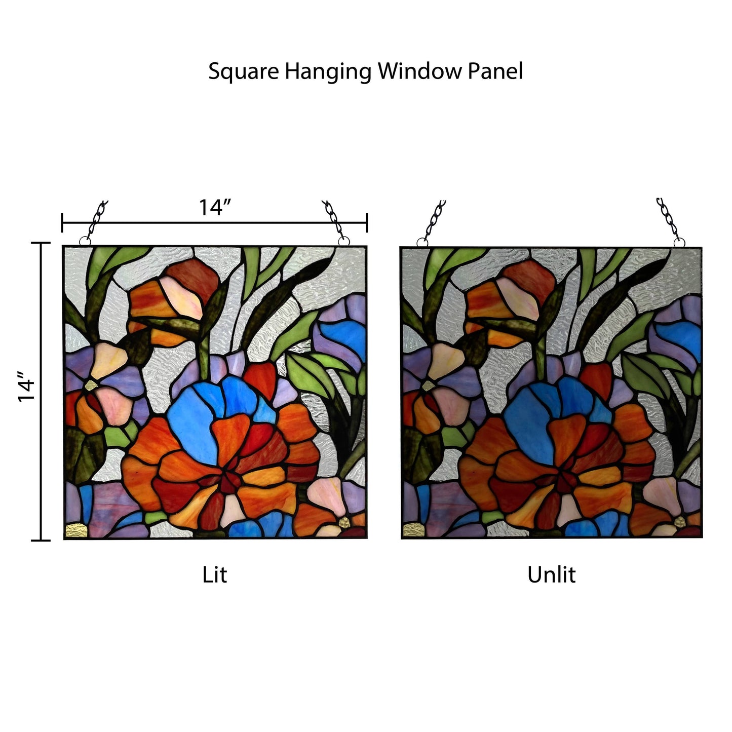 14"H Red Flower Garden Stained Glass Window Panel