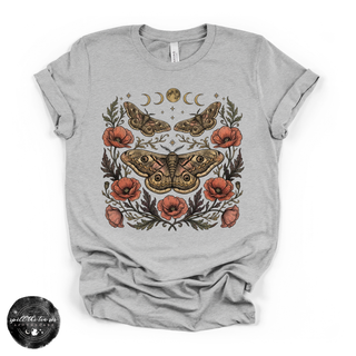 Poppy Moon Moth Tee | Celestial Floral Moth Graphic T-Shirt