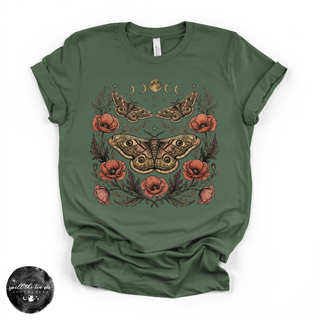 Poppy Moon Moth Tee | Celestial Floral Moth Graphic T-Shirt
