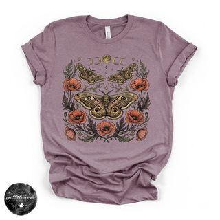 Poppy Moon Moth Tee | Celestial Floral Moth Graphic T-Shirt