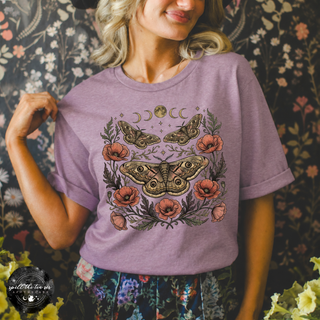 Poppy Moon Moth Tee | Celestial Floral Moth Graphic T-Shirt