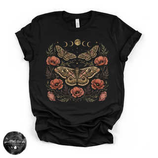 Poppy Moon Moth Tee | Celestial Floral Moth Graphic T-Shirt