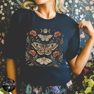Midnight Garden Moth Tee | Celestial Botanical Moth Graphic T-Shirt
