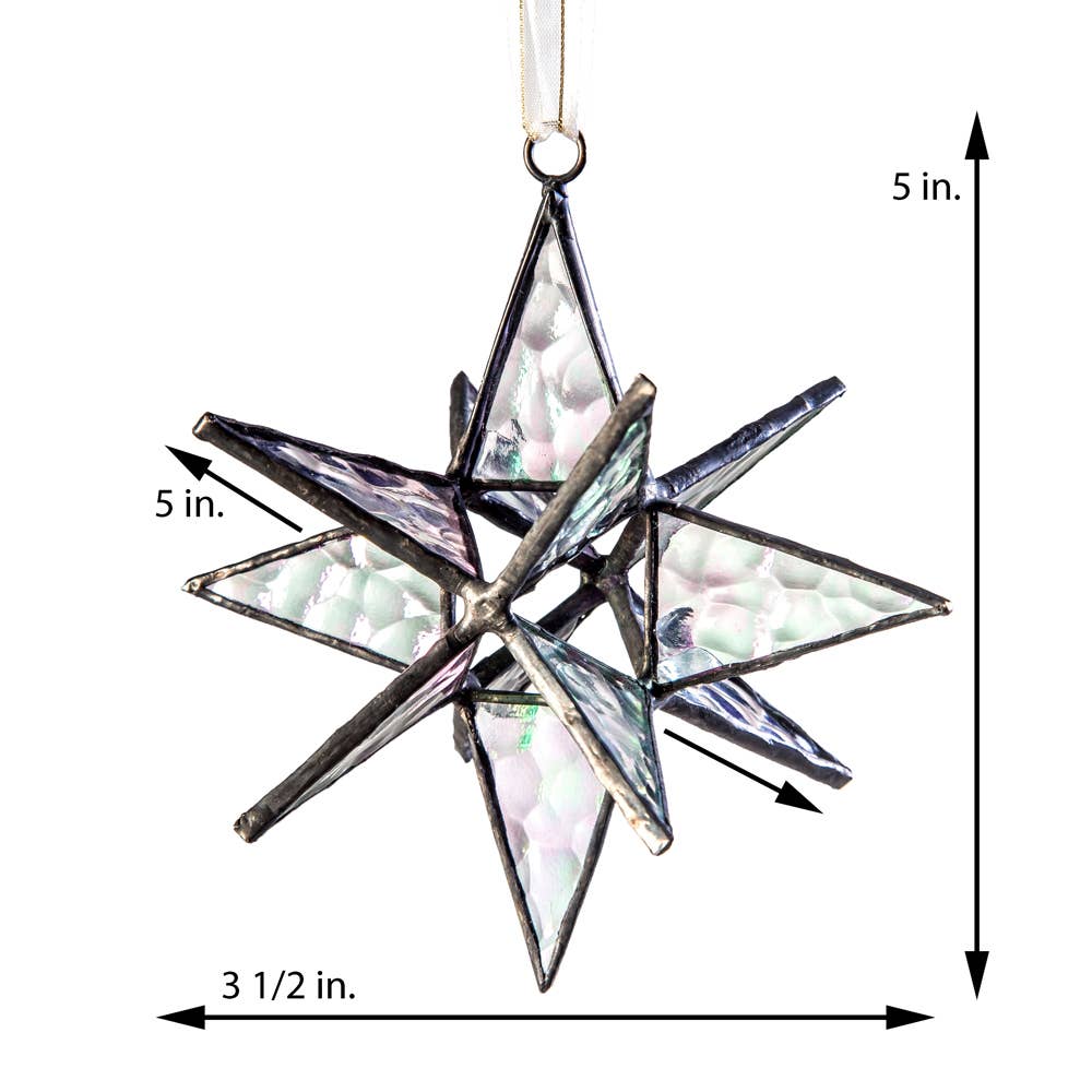 Moravian Star Ornament Clear Iridized Stained Glass Orn 252