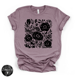 Black flowers dark floral graphic tee Bella Canvas shirt purple