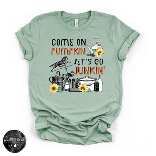 Come on pumpkin let’s go junkin fall graphic tee green blue