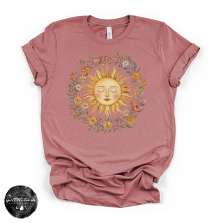 Celestial sun graphic tee Bella Canvas shirt mauve