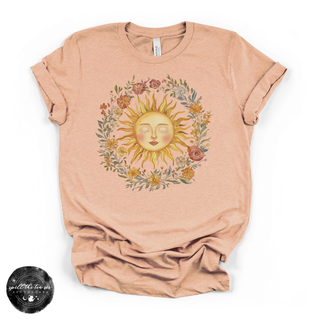 Celestial sun graphic tee Bella Canvas shirt peach