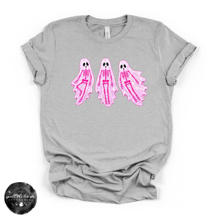 Pink Skeleton Ghosts Tee | Cute Coquette Halloween Graphic T-Shirt
