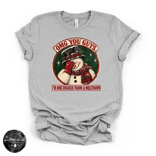 One Degree From Meltdown Tee | Funny Snowman Christmas Graphic T-Shirt