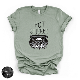 Pot stirrer graphic tee with cauldron design sage