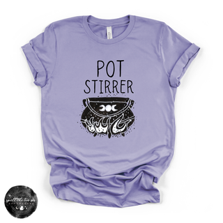 Pot stirrer graphic tee with cauldron design purple