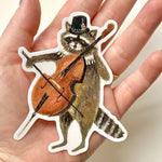 Raccoon Cellist Die Cut Vinyl Sticker
