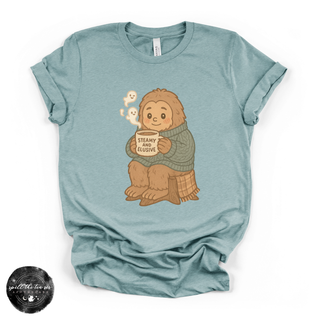 Steamy and elusive Bigfoot graphic tee Bella Canvas shirt blue
