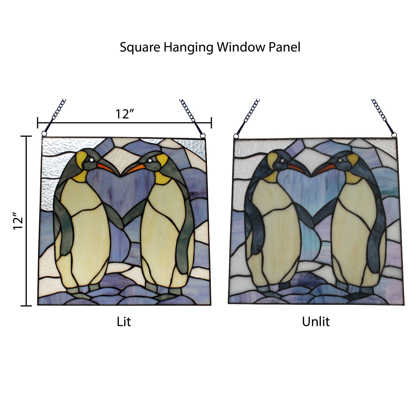 12"H Blue & Black Penguins Stained Glass Window Panel
