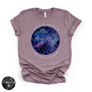 Stardust in our souls celestial graphic tee purple