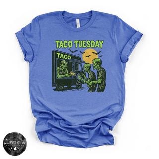 Taco Tuesday zombie graphic tee Bella Canvas shirt blue