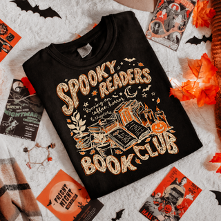 Spooky Readers Book Club Tee | Book Lover Halloween Graphic T-Shirt {WHITE DESIGN}