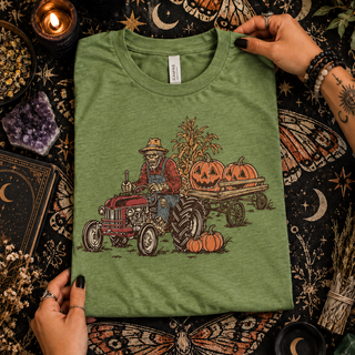 Zombie Bigfoot Farmer Pumpkin Patch Tee | Funny Halloween Farm Graphic T-Shirt