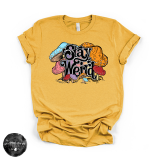 Stay Weird mushroom graphic tee Bella Canvas shirt