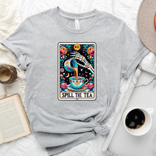Spill The Tea Tarot Card - Athletic Heather Bella Canvas T Shirt