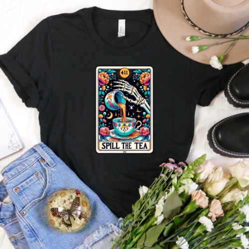 Spill The Tea Tarot Card - Black Bella Canvas T Shirt