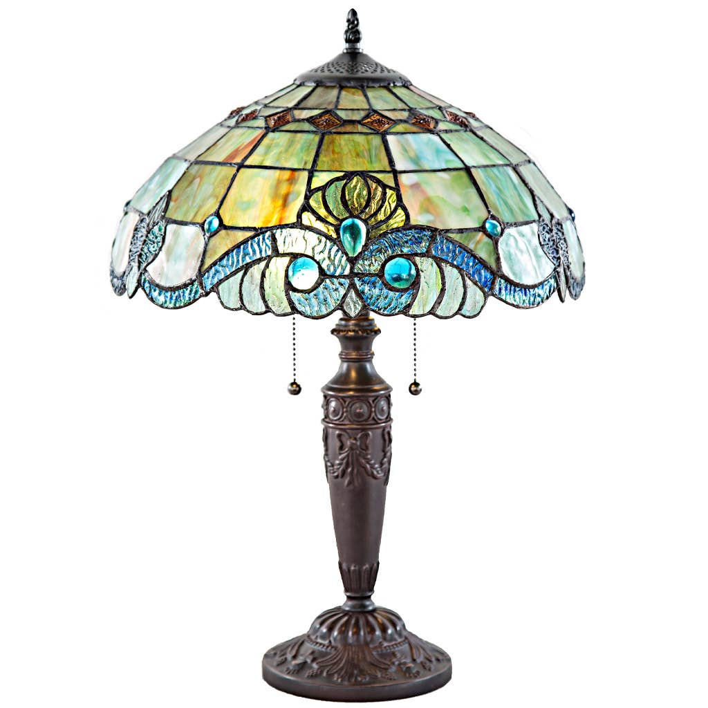 20"H Jasmine Blue  & Green Stained Glass Table Lamp