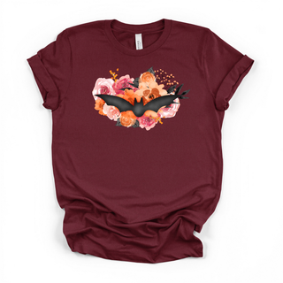Floral Bat Tee | Botanical Halloween Bat Graphic T-Shirt