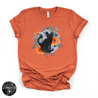 Floral Black Cat Tee | Cottagecore Halloween Cat Graphic T-Shirt