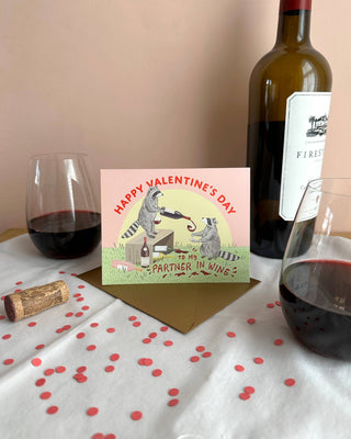 Raccoon Partner in Wine Valentine Card