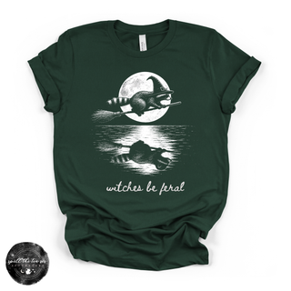 Witches Be Feral Raccoon Tee | Funny Witchy Halloween Graphic T-Shirt