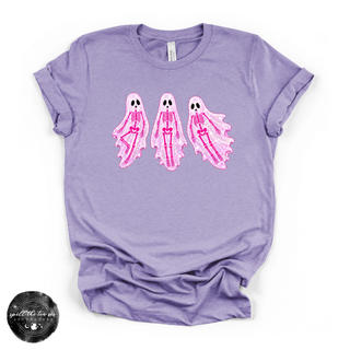 Pink Skeleton Ghosts Tee | Cute Coquette Halloween Graphic T-Shirt
