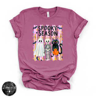 Spooky Season Clothesline Tee | Cute Halloween Ghost, Skeleton & Black Cat Graphic T-Shirt