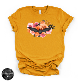 Floral Bat Tee | Botanical Halloween Bat Graphic T-Shirt