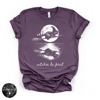 Witches Be Feral Raccoon Tee | Funny Witchy Halloween Graphic T-Shirt