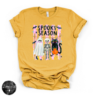 Spooky Season Clothesline Tee | Cute Halloween Ghost, Skeleton & Black Cat Graphic T-Shirt