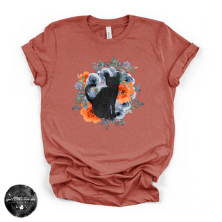 Floral Black Cat Tee | Cottagecore Halloween Cat Graphic T-Shirt