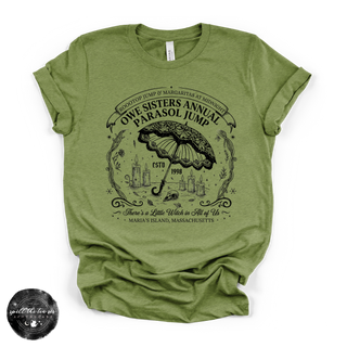Owe Sisters Annual Parasol Jump Tee | Vintage Witch Halloween Graphic T-Shirt {BLACK DESIGN}