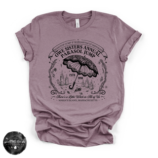 Owe Sisters Annual Parasol Jump Tee | Vintage Witch Halloween Graphic T-Shirt {BLACK DESIGN}